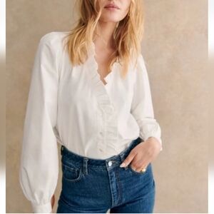 SEZANE White Chamise Aluki Rosine Ruffle Button Down Shirt Size 34